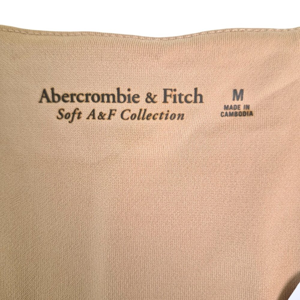 Abercrombie & Fitch Wrap Bodysuit Sz Med Long Sleeve Lined Tan Soft NWT Classic - Picture 3 of 9